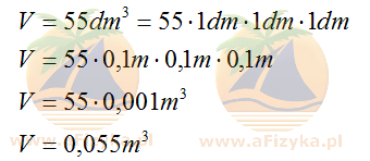 Zamieniamy 55 dm<sup>3</sup> na m<sup>3</sup>