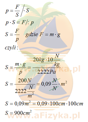 wielkość powierzchni siedzenia huśtawki skorzystamy ze wzoru na ciśnienie