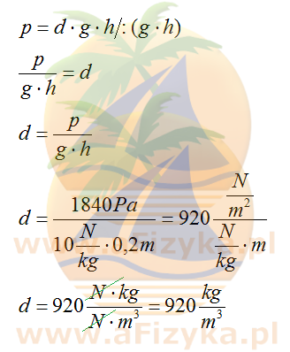 Skorzystamy ze wzoru na ciśnienie hydrostatyczne