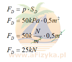 Obliczamy siłę parcia dla ścianki D