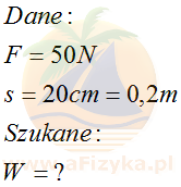 Oblicz pracę wykonaną przez ciało działające siłą 50 N