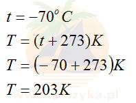 Zamieniamy -70°C na temperaturę wyrażoną w skali Kelvina