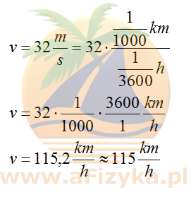 Otrzymana wartość prędkości zamieniamy