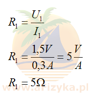 z prawa Ohma, na podstawie którego obliczymy szukaną wartość oporu opornika
