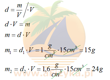 Skorzystamy ze wzoru na gęstość substancji