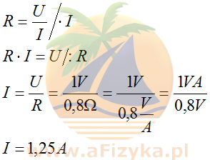 Wyznaczamy wartość natężenia prądu, gdy napięcie wynosi 1 V