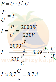 ze wzoru na moc prądu elektrycznego
