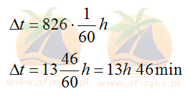 różnicę czasu zamieniamy na godziny i minuty