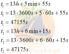 sekund mija pomiędzy godziną 13:05:55 a 13:06:15