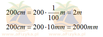 200 centymetrów na metry i milimetry