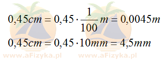 0,45 centymetra na metry i milimetry