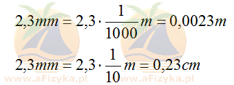 Przeliczamy 2,3 milimetra na metry i centymetry
