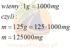 Przeliczamy 125g na mg (miligramy)