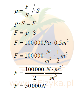 Siła nacisku powietrza na ekran telewizora wynosi F=50 000N