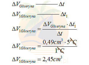 przyrost objętości gliceryny przy wzroście temperatury o 5°C