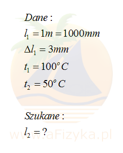 Obliczamy długości pręta po ogrzaniu o 50°C