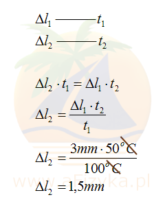 przyrost długości pręta po ogrzaniu o 50°C wynosi 1,5mm