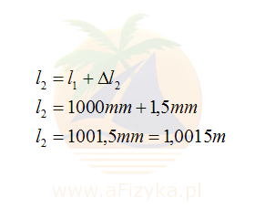 Długość metrowego aluminiowego pręta po ogrzaniu go o 60°C wynosi 1001,5mm, czyli 1,0015m