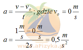 Przyspieszenia ciała wynosi 0,5m/s<sup>2</sup>