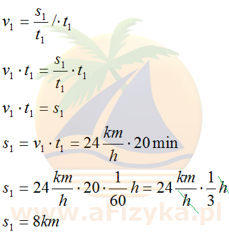 Obliczamy drogę s1, jaką pokonał rowerzysta po płaskim terenie