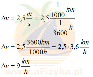 Odczytany przyrost szybkości wyrażamy w km/h