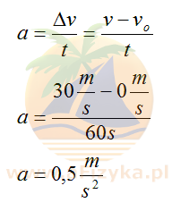 Obliczamy przyspieszenie korzystając ze wzoru