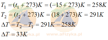 Obliczamy przyrost temperatury w skali Kelvina