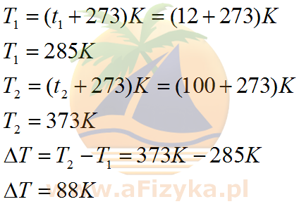 Obliczamy przyrost temperatury w skali Kelvina