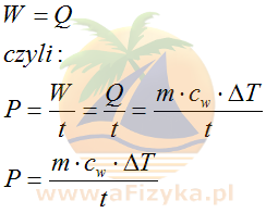 Wartość wykonanej pracy przez grzałkę równa jest wartości ciepła