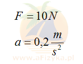Aby obliczyć masę należy siłę wypadkową podzielić przez przyspieszenie.
