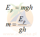>Otrzymaliśmy wzór na prędkość ciała na wysokości h. Wyznaczymy wzór na masę