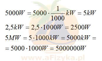 Przelicz jednostki mocy 5000 W, 2,5 kW, 5 MW