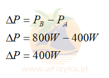 Obliczamy o ile moc silnika B jest większa od mocy silnika A