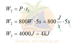 Obliczamy pracę wykonaną w czasie 5 s