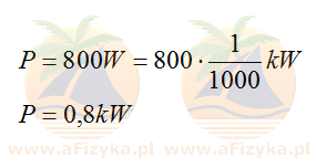 Obliczoną moc zapiszemy w kilowatach