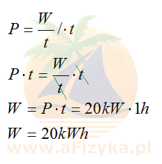 Obliczając pracę skorzystamy, ze wzoru na moc