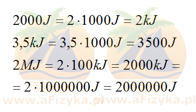 Przelicz jednostki pracy 2000 J, 3,5 kJ, 2 MJ