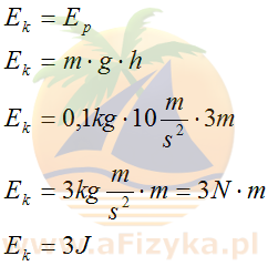 Podstawiamy powyższy wzór i obliczamy szukaną energię kinetyczną