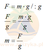 W otrzymanej zależności nie znamy masy. Masę wyznaczymy z ciężaru kamienia