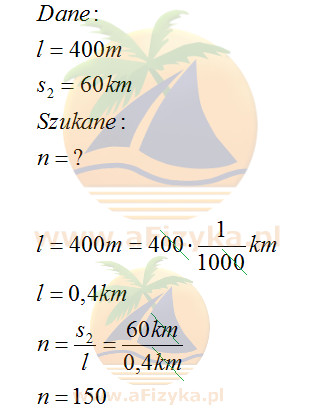 Podaną długość toru zamienimy na kilometry