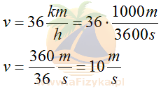 Zamienimy podaną szybkość w kilometrach na godzinę na metry na sekundę