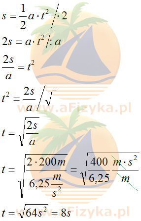 ze wzoru na drogę w ruchu jednostajnie przyspieszonym