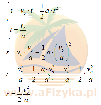 czas hamowania podstawimy do wzoru na drogę w ruchu jednostajnie opóźnionym