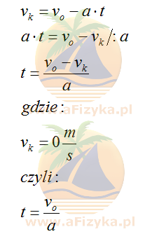 szybkość końcową w ruchu jednostajnie opóźnionym