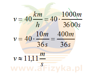 zamieniamy z kilometrów na godzinę na metry na sekundę