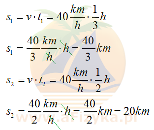 obliczamy odpowiednie odcinki drogi przebyte w czasie 20 i 30 minut