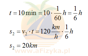 wartość drogi przebytej w czasie 10 minut przy idealnej pogodzie