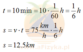 drogę, jaką przebył wodolot po 10 minutach ruchu w czasie burzy