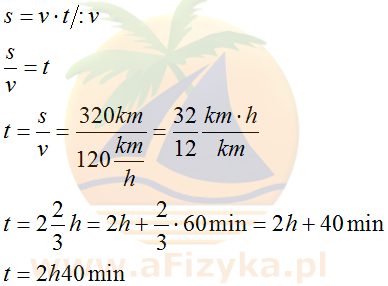 wzoru na drogę w ruchu jednostajnym prostoliniowym, z którego po przekształceniu obliczymy szukany czas jazdy