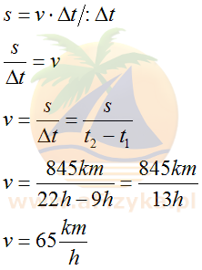 Średnia szybkość na całej trasie wynosi 65km/h